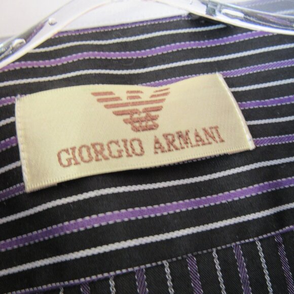 Giorgio Armani Shirt Large 16 32 33 Purple/Black Mens Striped, cotton blend - Picture 3 of 8